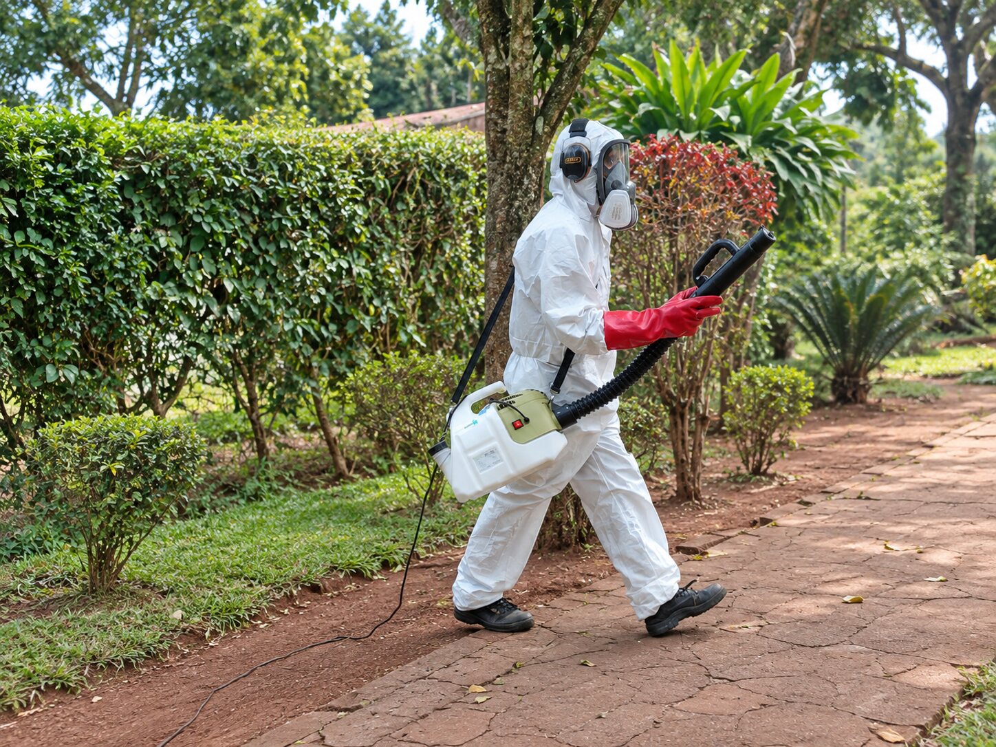 Técnico da Green Point equipado para serviço profissional de controlo de pragas